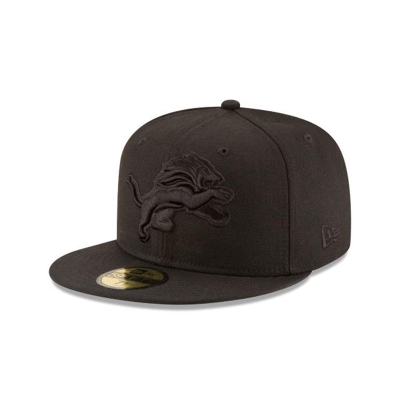 Black Detroit Lions Hat - New Era NFL Black On Black 59FIFTY Fitted Caps USA2309164